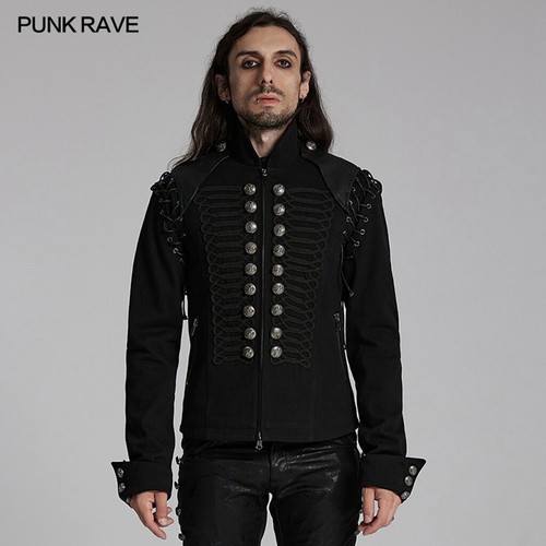 Punk Rave Men Black Goth Punk Military Jacket Retro Coat With Detachable Sleeves - 第 1/18 張圖片