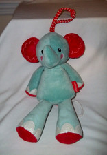 Fisher Price Elephant Musical Crib Pull Toy Aqua Blue/Red Plush 6447 Dated 2014