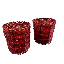 Set Of 2 Yankee Candle Romance Tealight Holders Red Beaded 3" Valentine’s Day