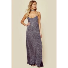 BLUE LIFE Kate Maxi Slip Dress Womens Small Gray Tie Dye Silky Spaghetti Strap 
