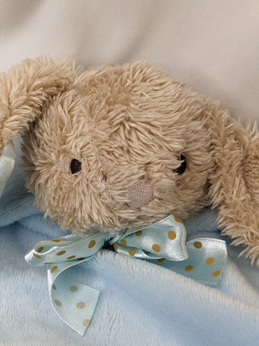 Dan Dee Rabbit Rattle Lovey Blue Knotted Polka Dot Ribbon 12 Inch Stuffed Animal - Picture 4 of 10
