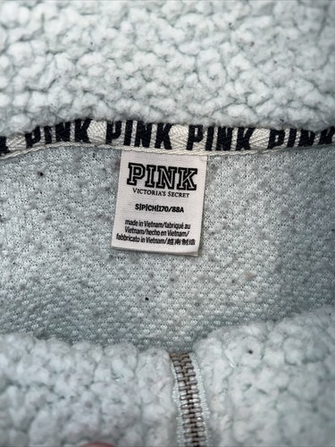 PINK Victoria Secret Sherpa Fleece Pullover Mint-Green 1/4 Zip Womens Sz Small - Picture 3 of 5
