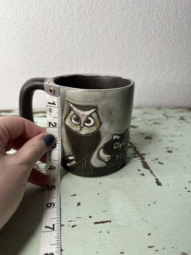 Taza Mara Cerámica Gres Búho Té Café Marrón Blanco - Imagen 5 de 7