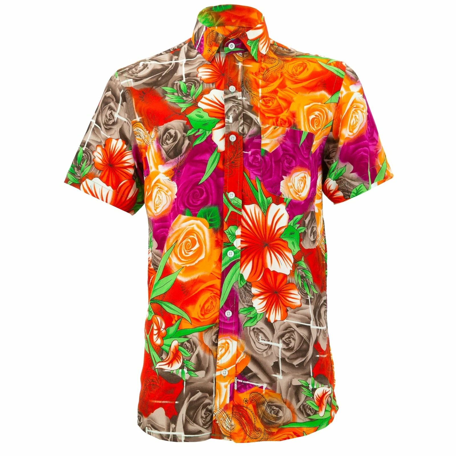 Mens Shirt Loud Originals REGULAR FIT Floral Orange Retro Psychedelic Fancy