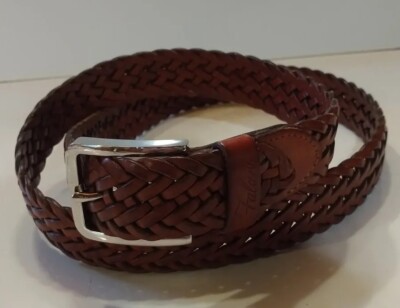 - Brown woven leather belt with silver buckle size 38 Men main image 2