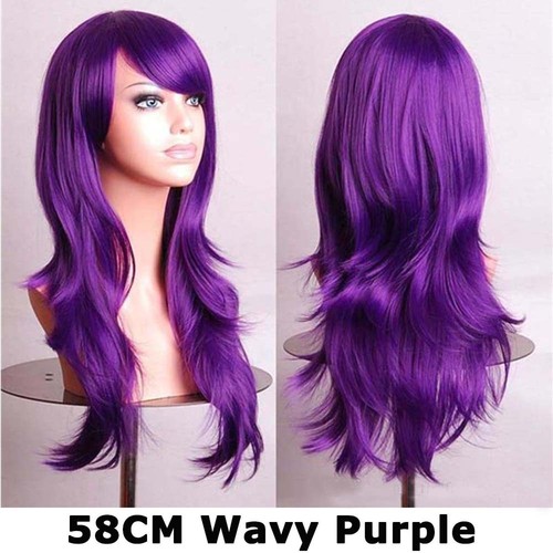 Glueless Ombre Long Wavy Full Wig Costume Anime Halloween Full Wigs Purple Pinkz - Picture 14 of 74