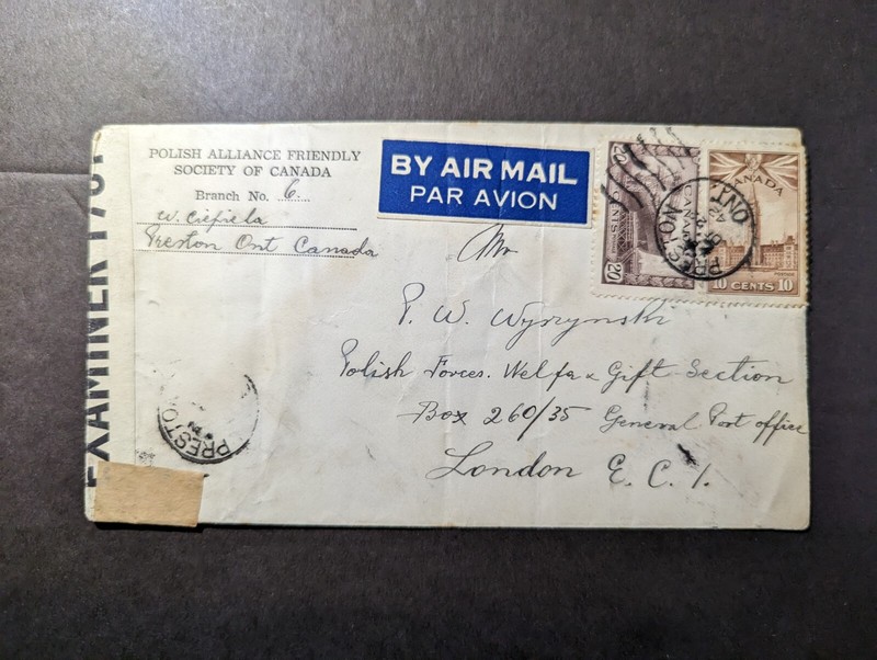 1942 Canada Airmail Undercover Mail Cover Trenton to London England Polish Army