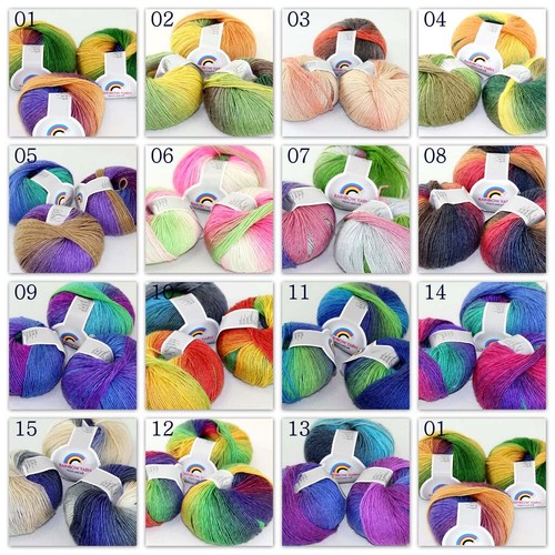 Venta 6 bolas x 50 gr alfombra arco iris colorida chal lana cachemir hilo de ganchillo a mano 07 - Imagen 7 de 12