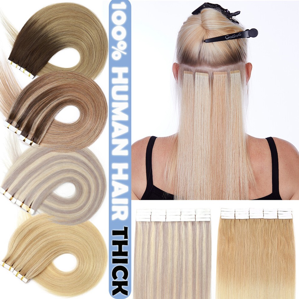 Extensions De Cheveux Humains Remy Peau Russe - 60 Pièces Ruban Invisible - Ombre Clair - Cheveux Droits Soyeux