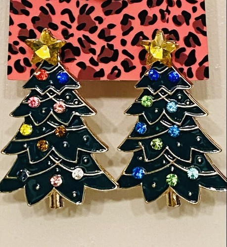 Betsey Johnson Green Enamel Rhinestone Crystal Star Christmas Tree Earrings NWT - Picture 9 of 9