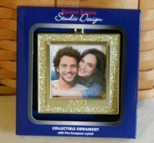 Regent Square Studio Design Dated 2021 Gold Photo Frame Ornament w/ Crystals