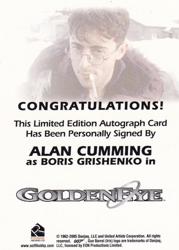 Carte autographe James Bond Full Bleed Alan Cumming dans le rôle ventes exceptionnelles de Boris