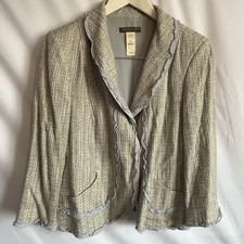 Sigrid Olsen Women’s Knit Blazer Jacket Yellow Blue Linen Cotton Size 12