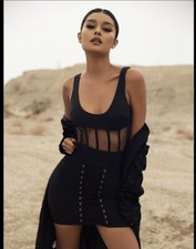 HOUSE OF CB Womens Small Carballa Black Mesh Panels Open Back Sexy Bodysuit