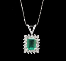 1.50Ct Natural Emerald and Diamond 14K Solid White Gold Necklace