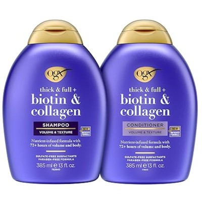OGX Thick & Full + Biotin Collagen Volumizing Shampoo & Conditioner,13 Oz(2Pack)