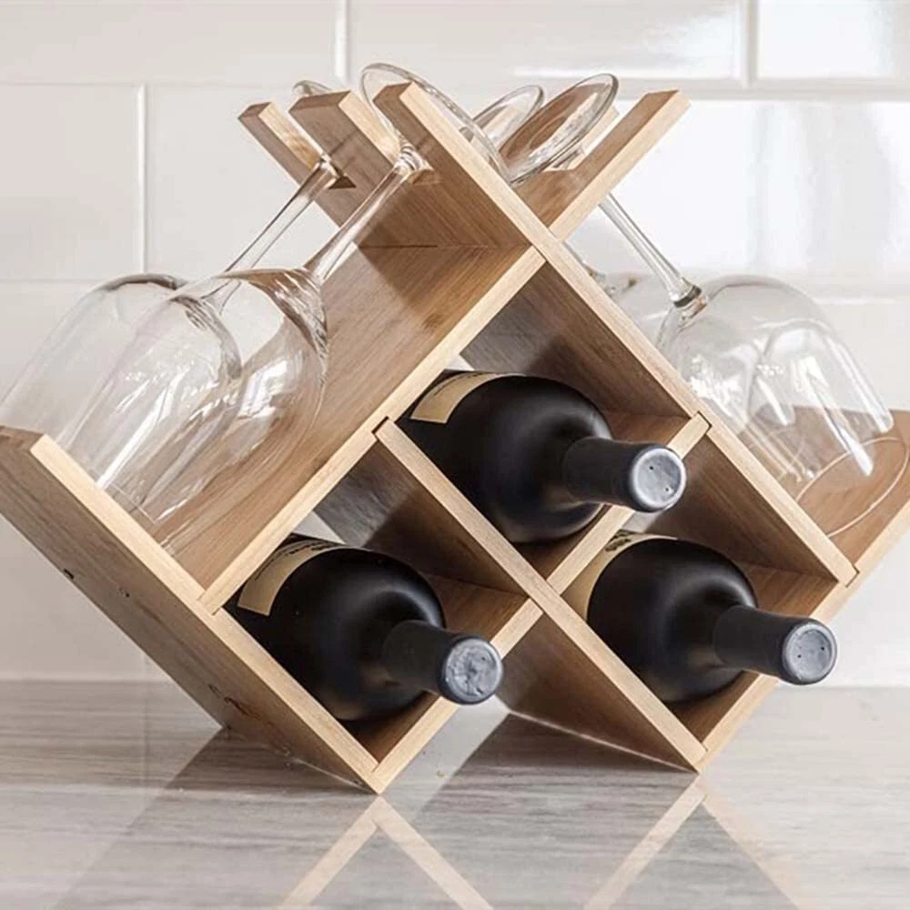 Dismountable bamboo Wine Racks Table Countertop Holder Goblet