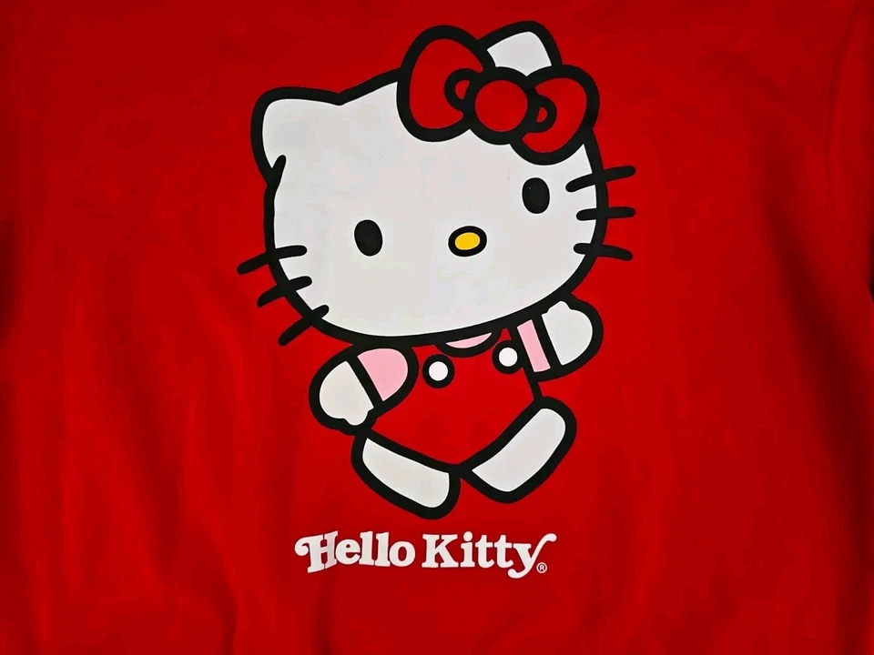 Womens Sanrio Hello Kitty Crewneck Sweatshirt Red Sleeve Print Size Large - Image 2 of 4
