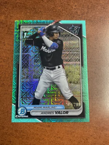 Andres Valor 2024 Bowman Chrome Mega Box Aqua Mojo Refractor Prospect /299 1st