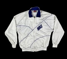 Vintage 80s Nike Jacket Mens Medium Full Zip Track Swoosh Spell Out Gray Tag USA