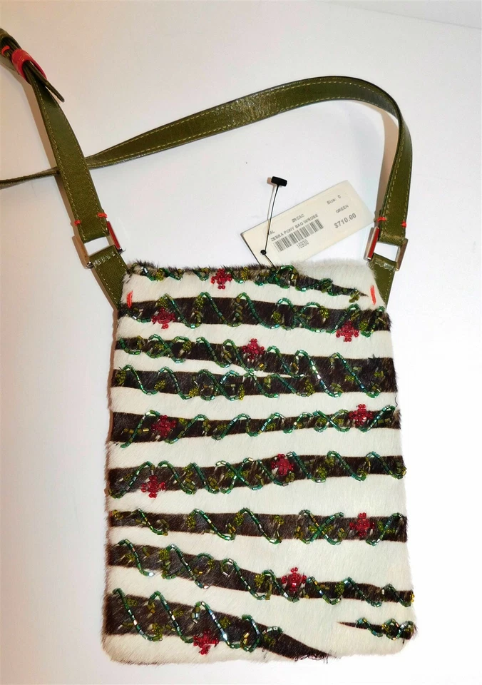 New Valentino Garavani $710rt Zebra Calf Hair Beaded Shoulder Pouch Bag Italy - Image 3 of 4
