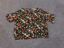 Loft Top XS black floral womens round neck flowers knit stretch coastal rayon