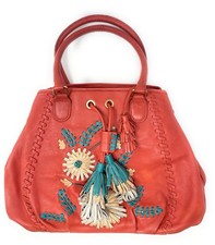Fiore by Isabella Fiore Coral Teal Beige Tassel Floral Detail Handbag