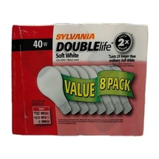 Sylvania 40w Soft White Bulbs 8 Pack Double Life A19 Made In USA NEW