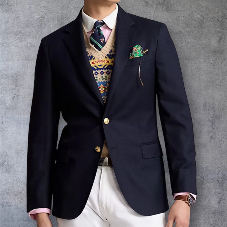 LAUREN RALPH LAUREN 男式海军外套 42S 羊毛混纺运动外套双纽扣夹克 — 第 2/4 张图片