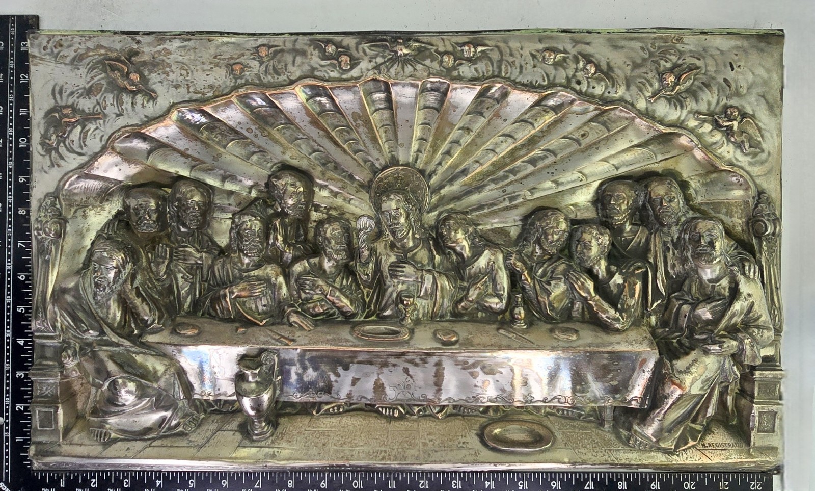 Antique The Last Supper Copper Silver Plated High Relief 3D Panel ...