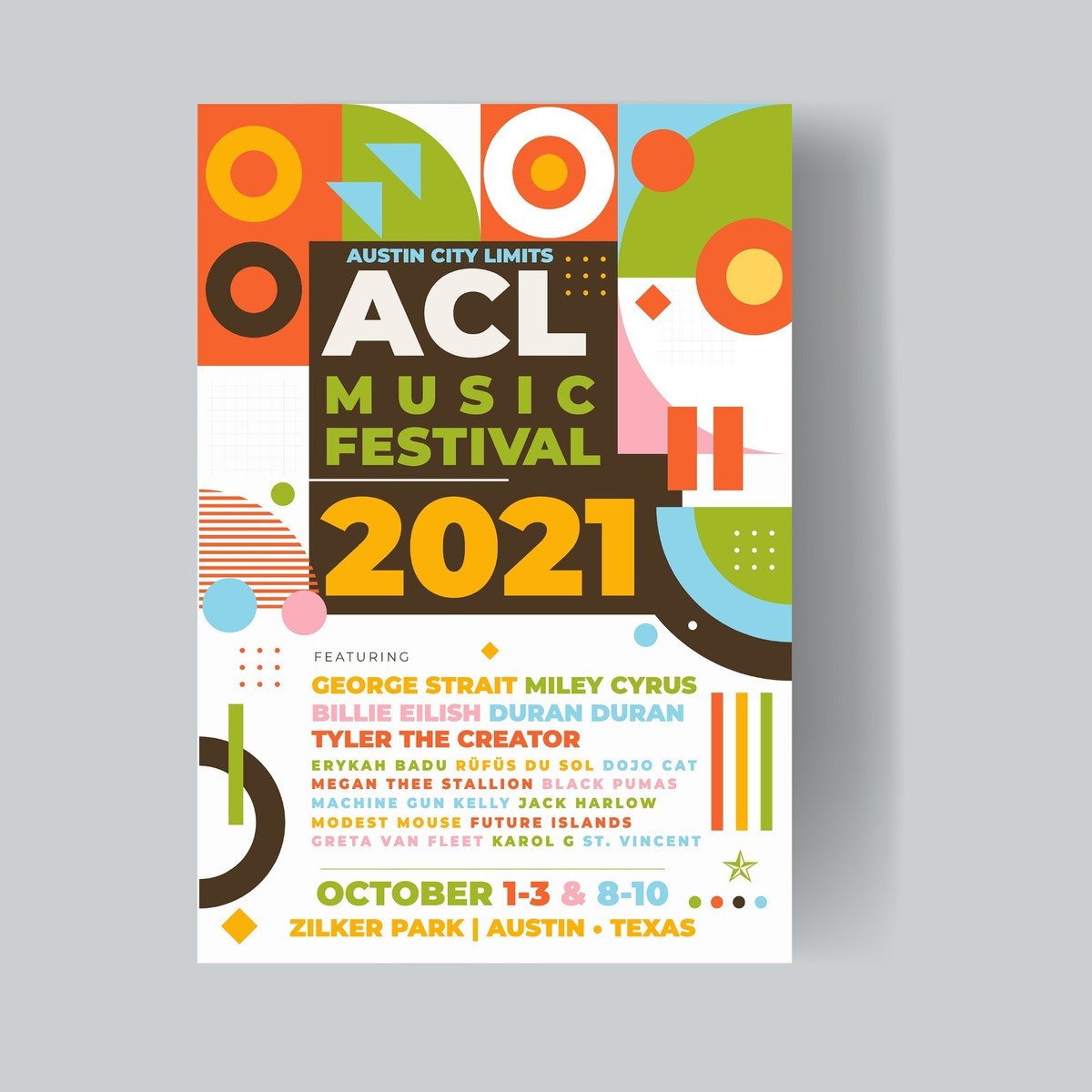 2021 ACL Austin City Limits Music Festival Concert Poster 13x19