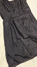 T Tahari Black Solid Cocktail Dress V-Neck Sleeveless Knee Draped Zip 16