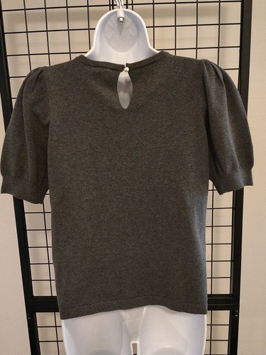 CeCe Crewneck Sweater Woman's Medium Puff Sleeve Gray Keyhole Button Neck Top - Picture 9 of 19