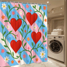 Colorful Heart Floral Shower Curtain for Kids Bathroom Decor