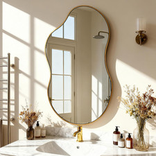 Antique Gold Irregular Wall Mirror 20"x36" - Curvy Accent for Home Decor