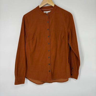 Boden Womens Corduroy Band Collar Button Up Top 10 Rust Orange Preppy Academia