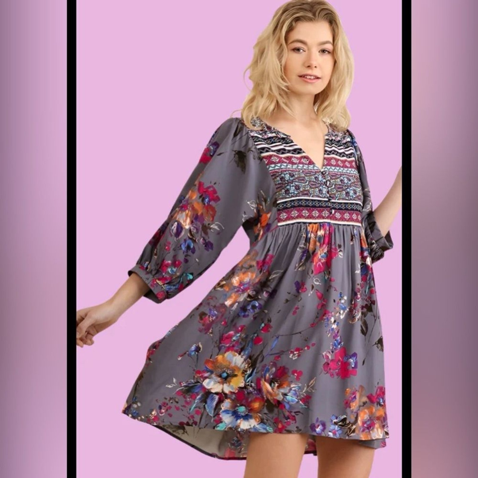 Umgee Multicolor Geometric Pattern mini dress siz… - image 1