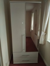 White Wardrobe With Mirrored Door.  Good Condition.  Buyer To Collect