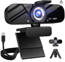 New AutoFocus HD 1080p Webcam with Microphone, Privacy Cover  Tripod Stand
