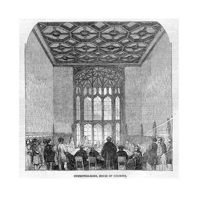 HOUSES OF PARLIAMENT A Committee Room in the Commons - Antique Print 1857