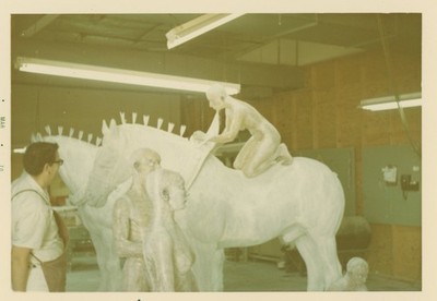 Sculptures Horses Human Alien Statues Unusual Art VTG Photo 1970