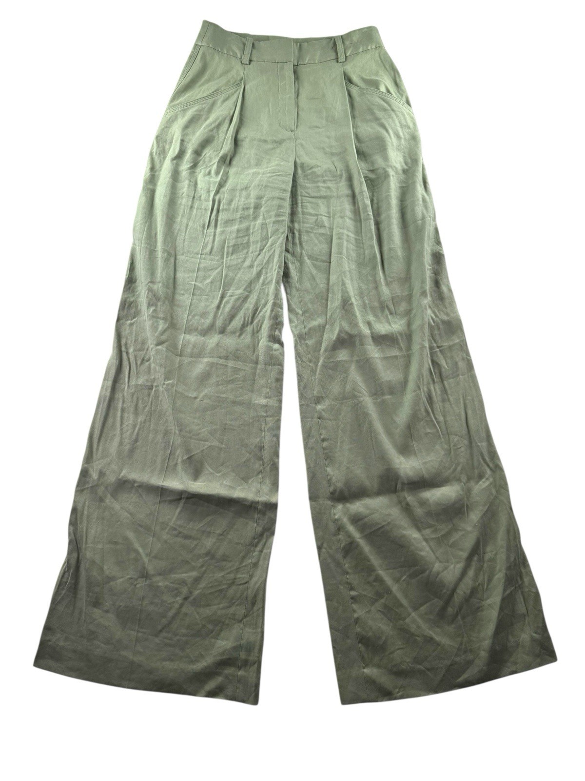 Veronica Beard Sz 6 Rimini High Waisted Pleated Linen Wide Leg Pants Washed Sage