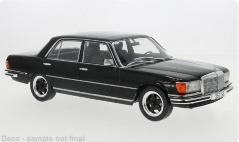 Voiture miniature Mercedes Classe S W116 noire 1972 1/18 par MCG