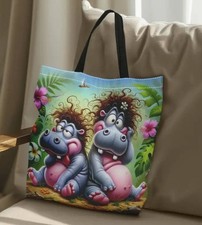 1pc Cute Hippos Shoulder Tote Bag - Reusable Casual Work Travel Shopping Gift