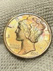 1925-s Mercury Dime. 100% Fully Separated Horizontal Band's AU+ High Grade Toned