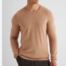 EXPRESS Men's 100 Merino Wool Blend Crew Neck Long Sleeve Sweater Tan Size M