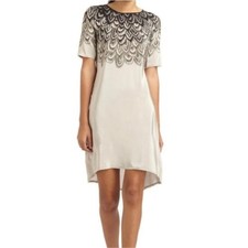 BCBGMaxAzria Tina Silk Feather Print Shirt Dress Medium