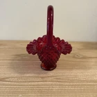 Vintage 7 Inch Fenton Hobnail Ruby Red Amberina Glass Basket Vase Dish Ruffled