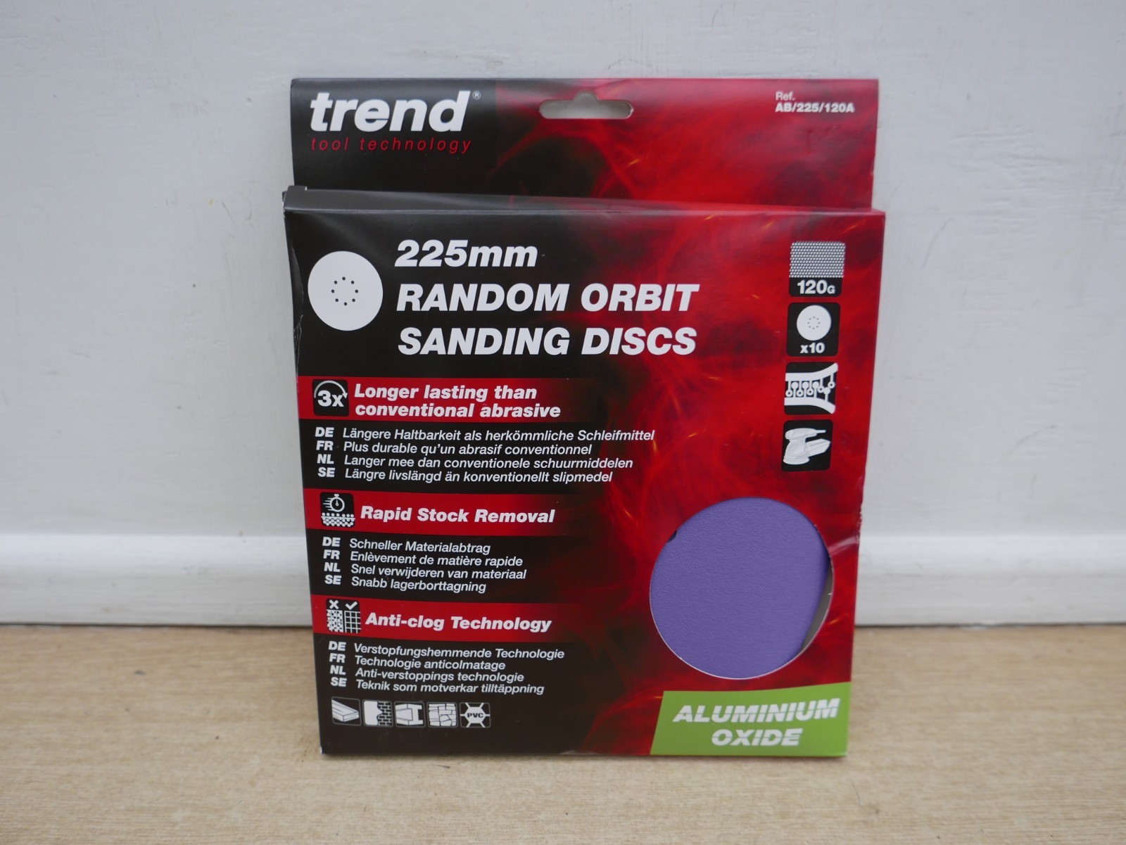 TREND 10 X 225MM 120G HOOK & LOOP SANDING DISCS DEWALT DCE800 FESTOOL FLEX