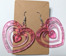 Translucent Pink Multi Hearts Dangle Earrings Valentine's Day Dangle